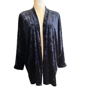 Velvet Open Cardigan Relaxed Casual 3/4 Bat Wing Minimalist No Size Navy Blue